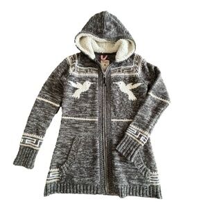 Cowichan full zip cardigan tunic length wool blend, lined hood Kids XL/Women's S